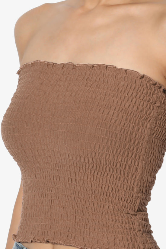 Load image into Gallery viewer, Faleece Smocked Crop Tube Top DEEP CAMEL_5
