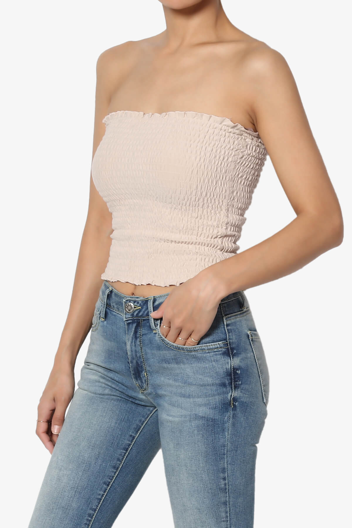 Load image into Gallery viewer, Faleece Smocked Crop Tube Top DUSTY BLUSH_3
