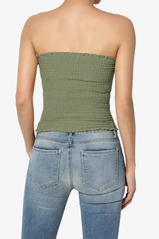 Faleece Smocked Crop Tube Top DUSTY OLIVE_2