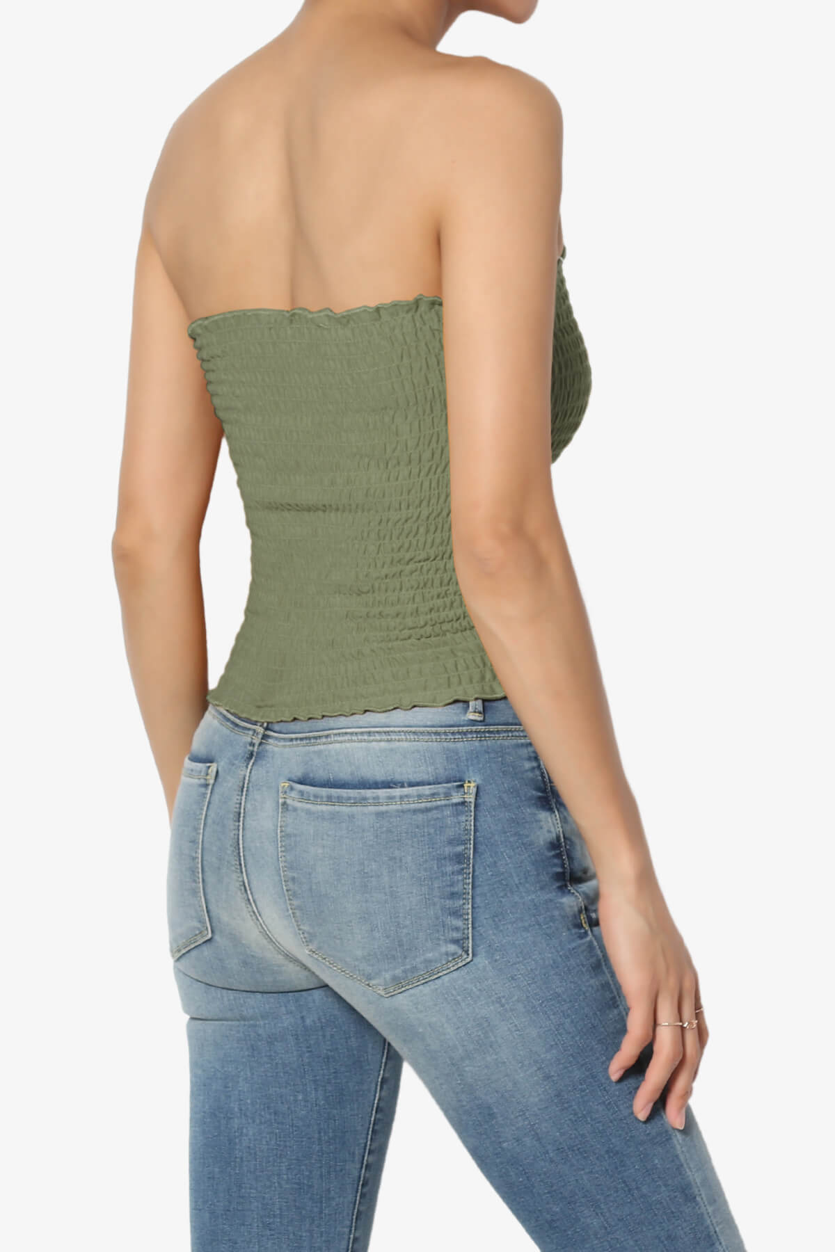 Faleece Smocked Crop Tube Top DUSTY OLIVE_4