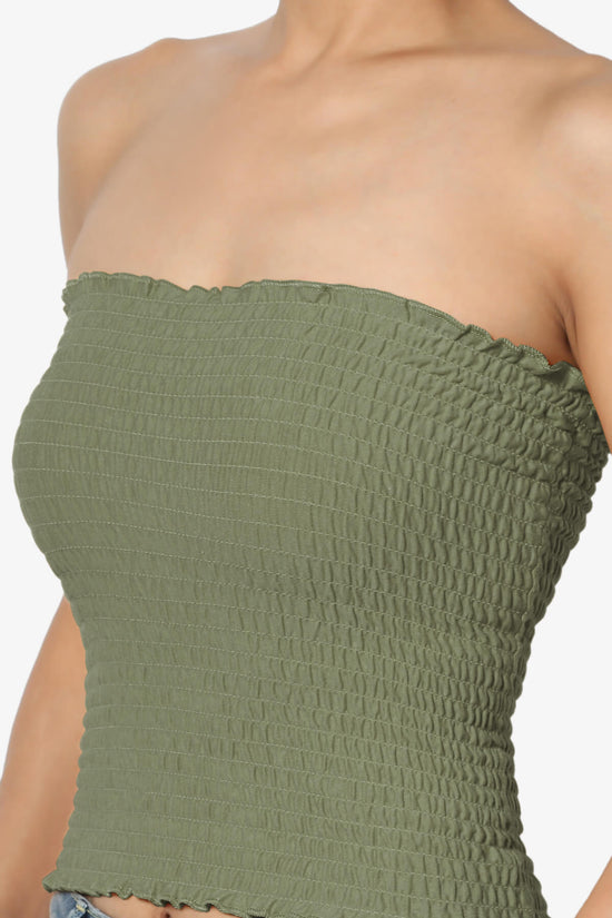 Load image into Gallery viewer, Faleece Smocked Crop Tube Top DUSTY OLIVE_5
