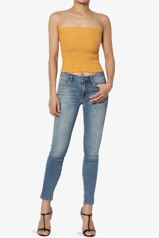 Load image into Gallery viewer, Faleece Smocked Crop Tube Top GOLDEN MUSTARD_6
