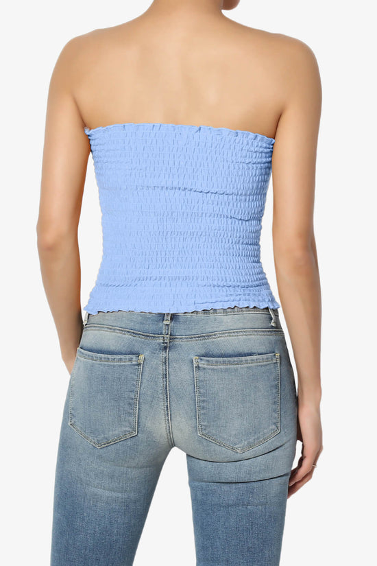 Load image into Gallery viewer, Faleece Smocked Crop Tube Top LIGHT BLUE_2
