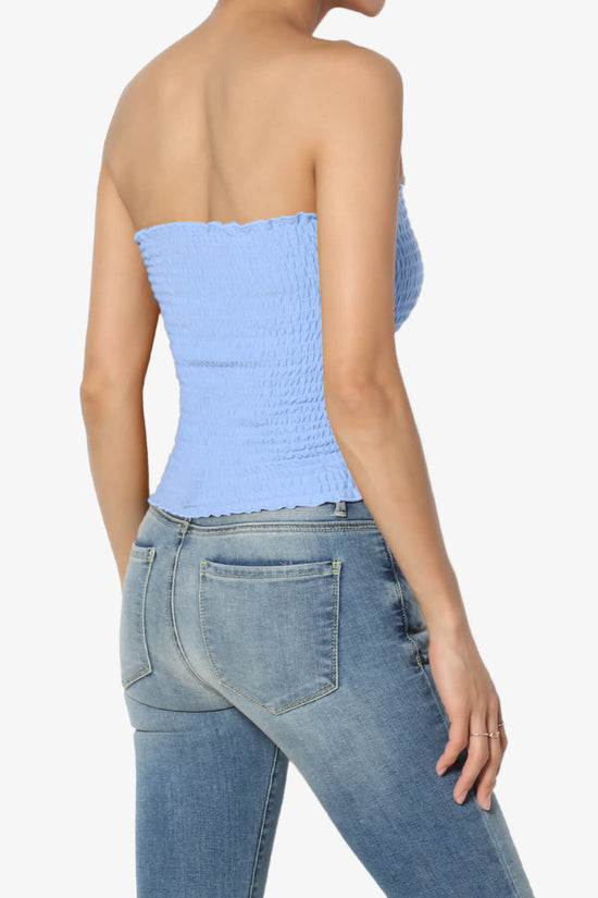 Load image into Gallery viewer, Faleece Smocked Crop Tube Top LIGHT BLUE_4
