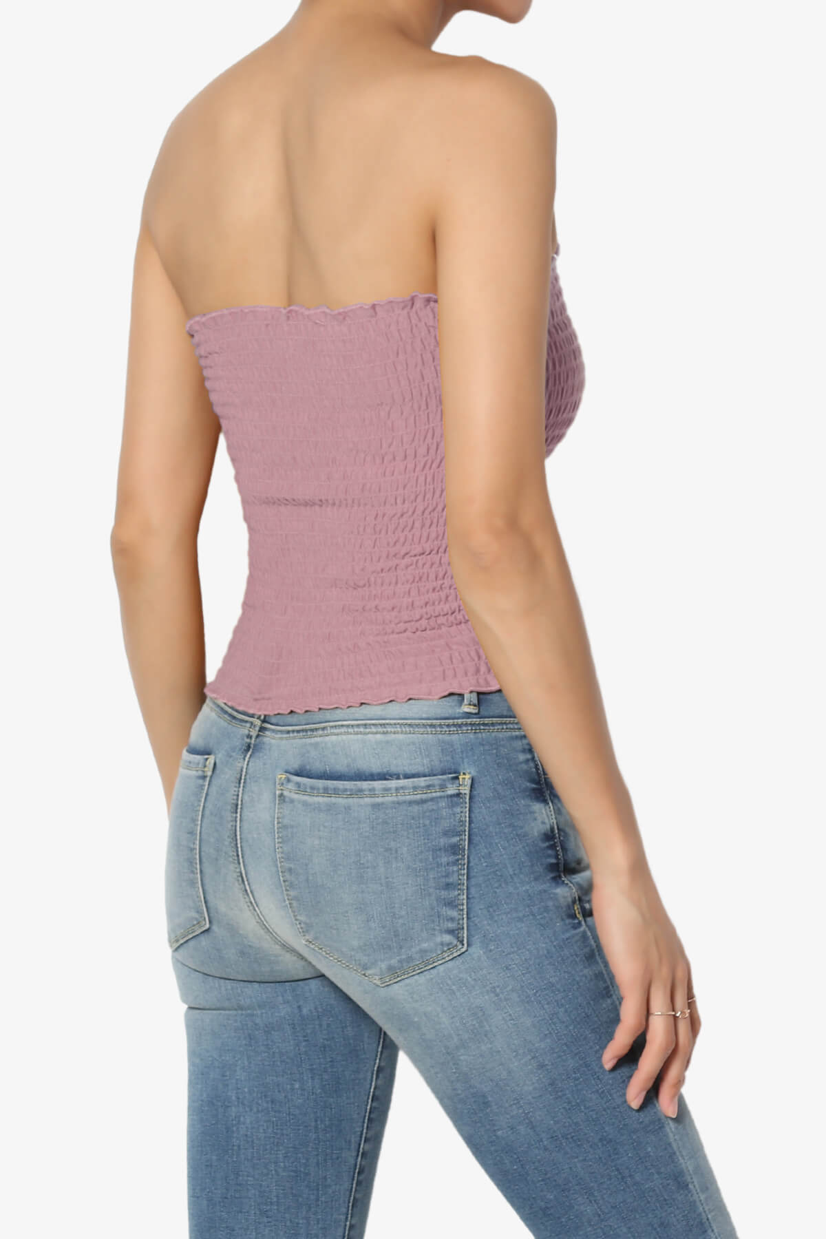 Load image into Gallery viewer, Faleece Smocked Crop Tube Top LIGHT ROSE_4

