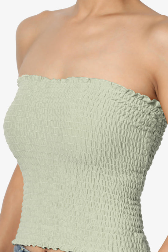 Load image into Gallery viewer, Faleece Smocked Crop Tube Top LIGHT SAGE_5
