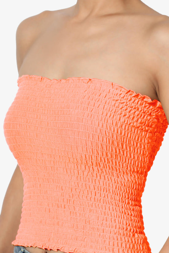 Load image into Gallery viewer, Faleece Smocked Crop Tube Top NEON CORAL_5

