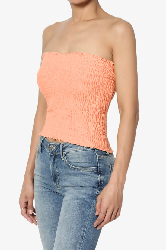 Load image into Gallery viewer, Faleece Smocked Crop Tube Top PEACH_3

