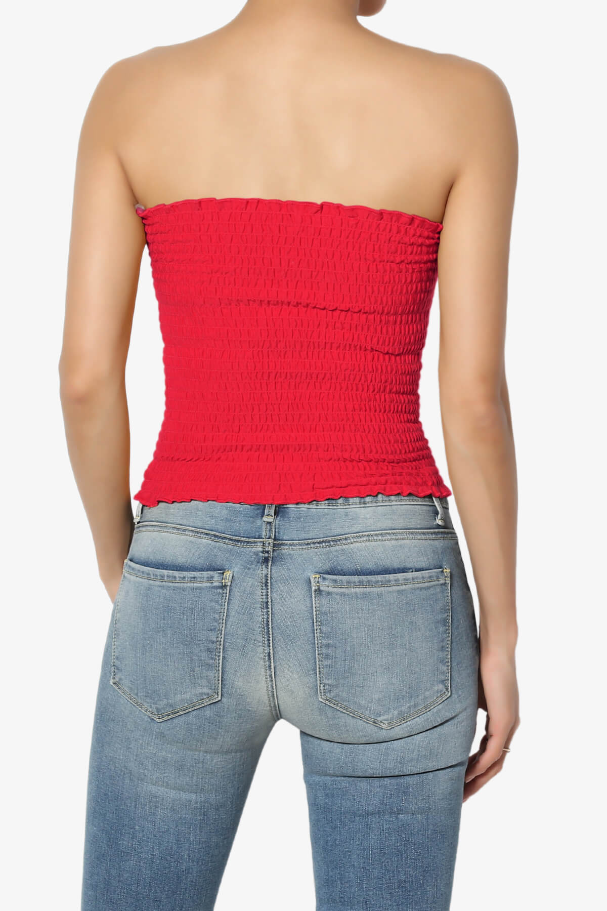 Faleece Smocked Crop Tube Top RED_2