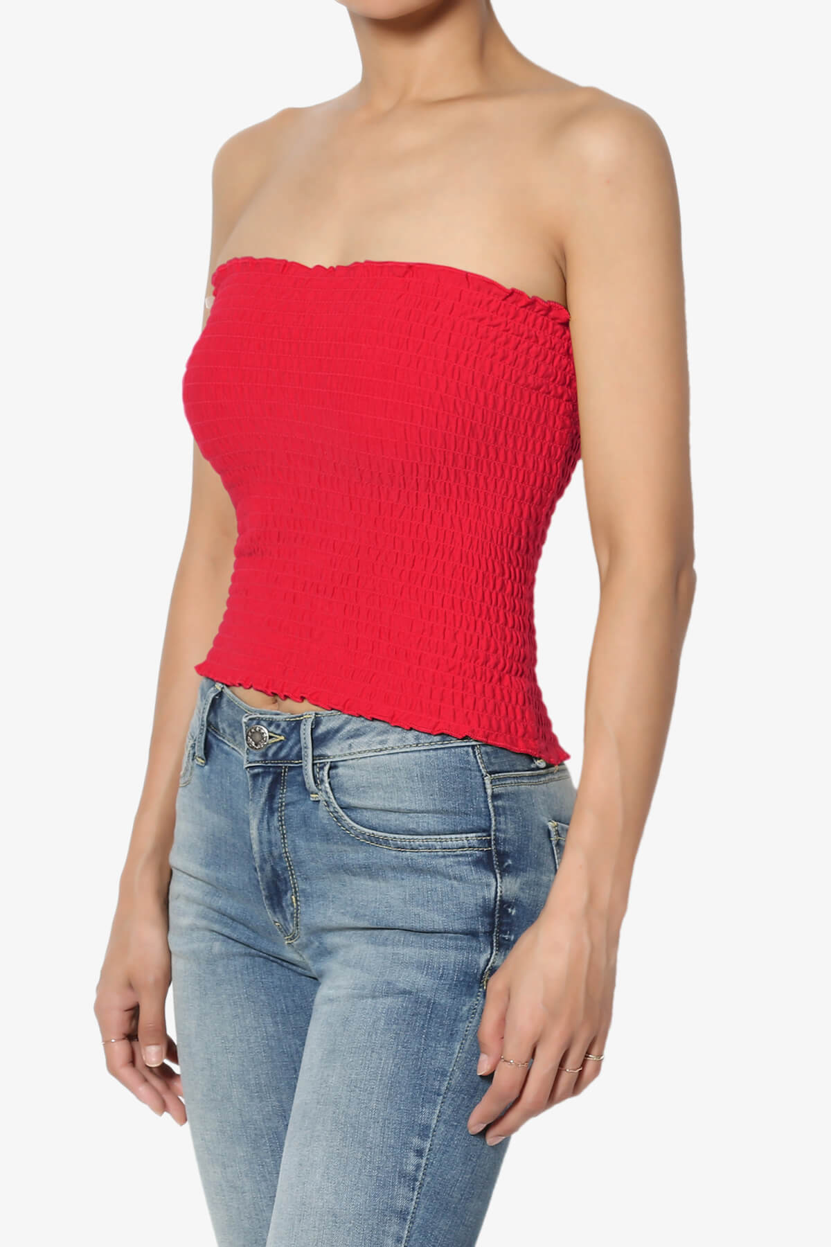 Faleece Smocked Crop Tube Top RED_3