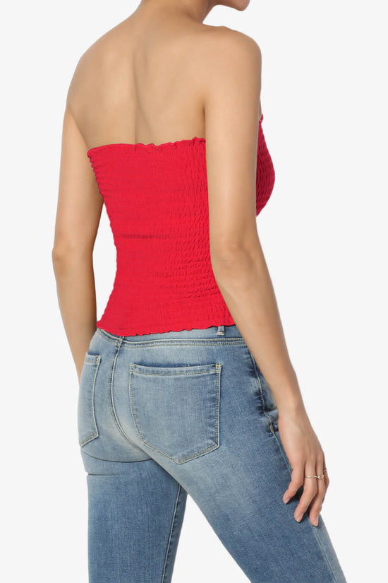 Faleece Smocked Crop Tube Top RED_4