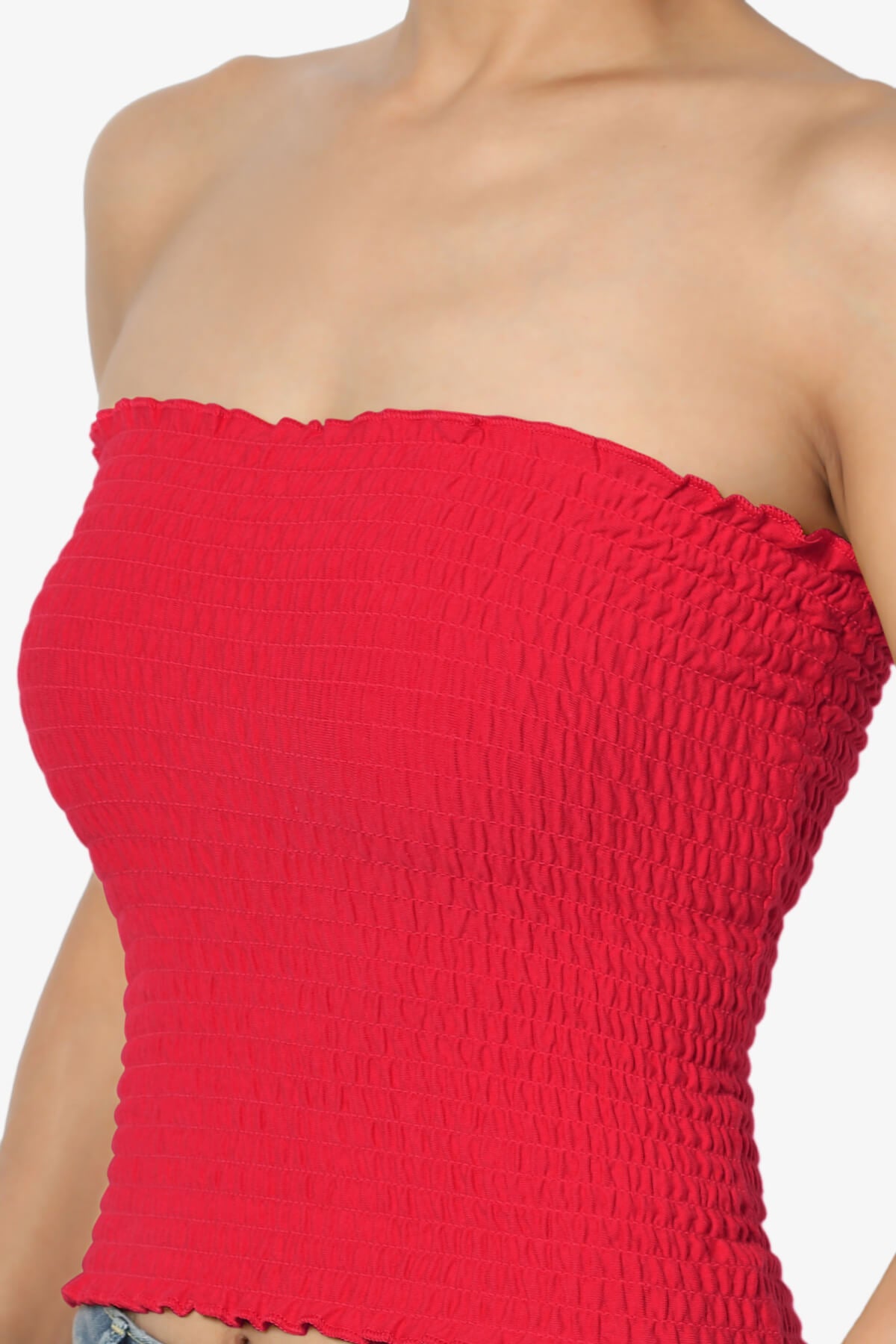 Faleece Smocked Crop Tube Top RED_5
