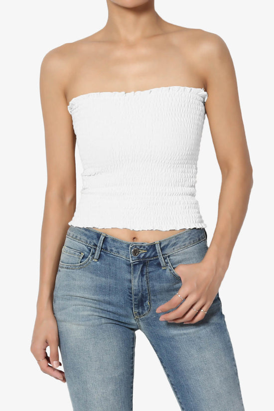 Load image into Gallery viewer, Faleece Smocked Crop Tube Top WHITE_1
