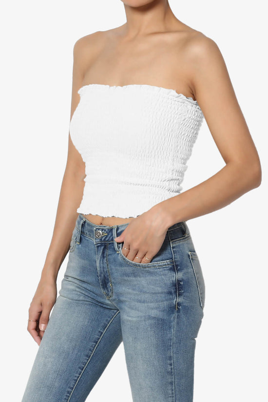 Load image into Gallery viewer, Faleece Smocked Crop Tube Top WHITE_3
