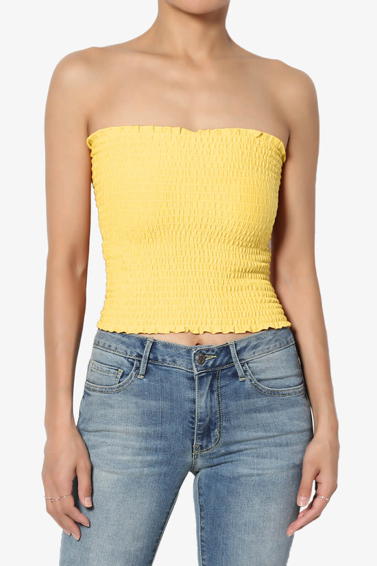 Load image into Gallery viewer, Faleece Smocked Crop Tube Top YELLOW_1

