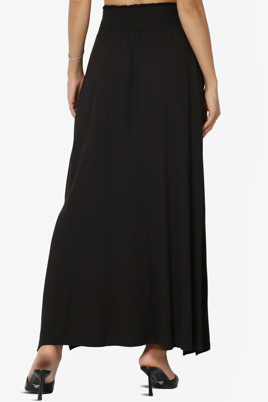 Load image into Gallery viewer, Farrie Smocked Waist Slit Maxi Skirt w Pocket BLACK_2
