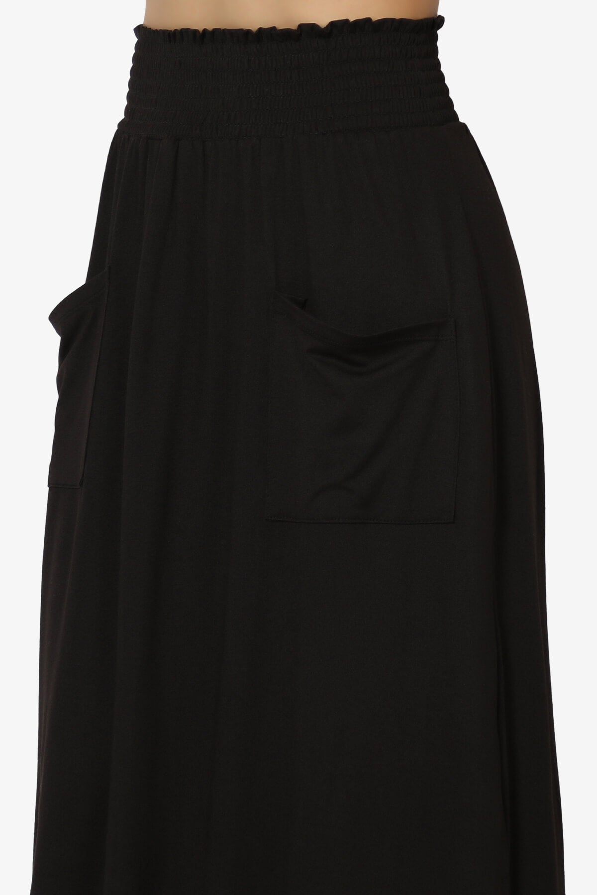 Farrie Smocked Waist Slit Maxi Skirt w Pocket BLACK_5