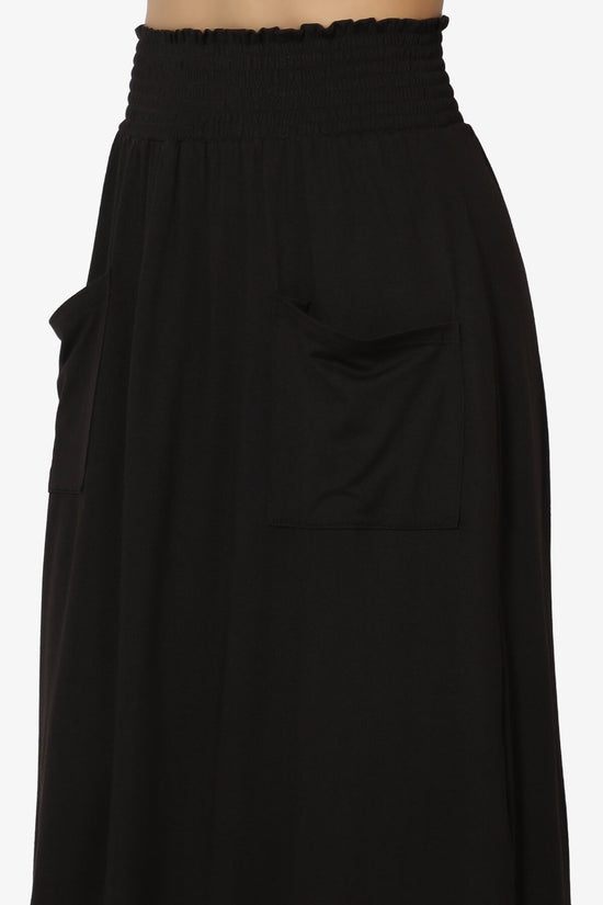 Load image into Gallery viewer, Farrie Smocked Waist Slit Maxi Skirt w Pocket BLACK_5
