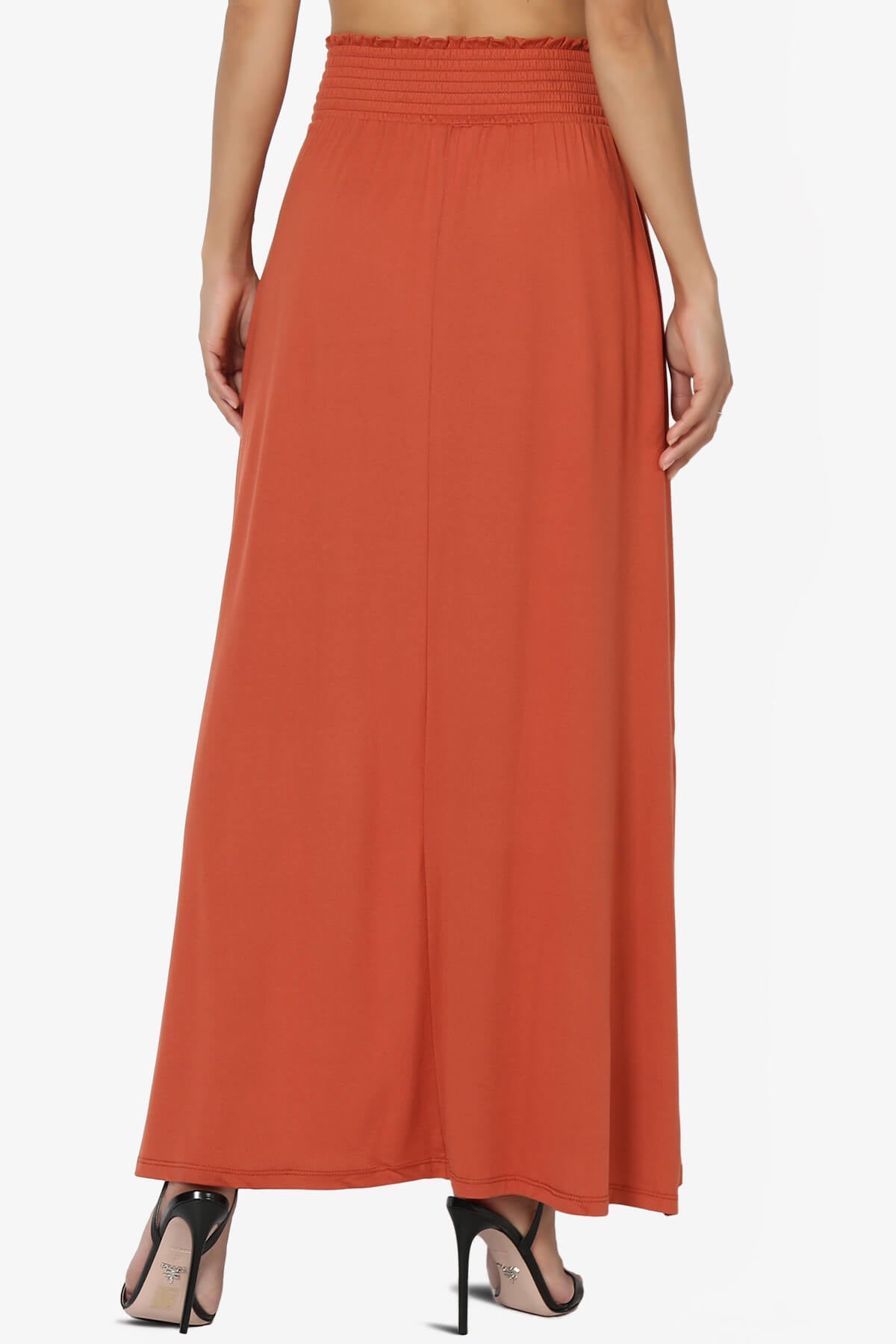 Load image into Gallery viewer, Farrie Smocked Waist Slit Maxi Skirt w Pocket RUST_2
