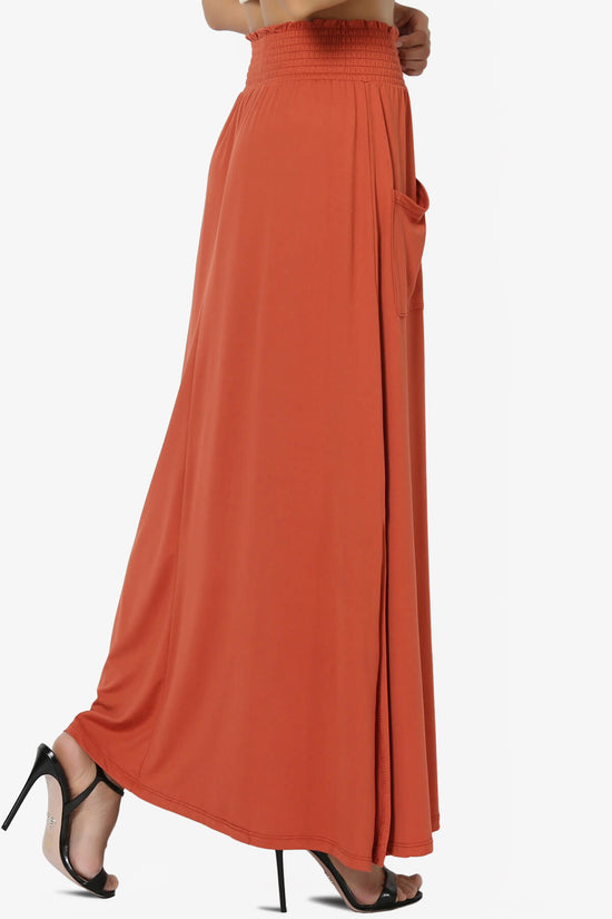 Load image into Gallery viewer, Farrie Smocked Waist Slit Maxi Skirt w Pocket RUST_4
