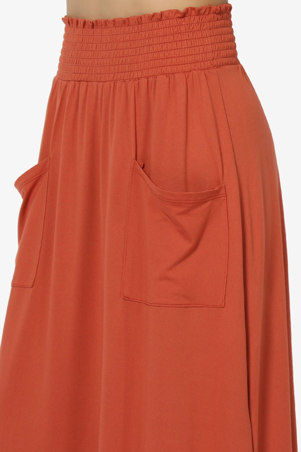 Farrie Smocked Waist Slit Maxi Skirt w Pocket RUST_5
