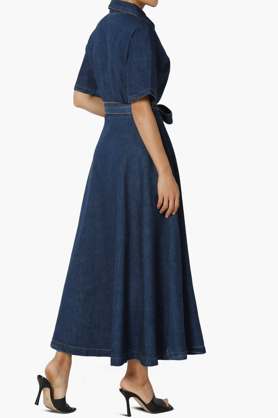 Fazzio Denim A-Line Maxi Shirt Dress INDIGO_4