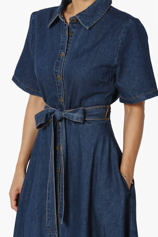 Fazzio Denim A-Line Maxi Shirt Dress INDIGO_5