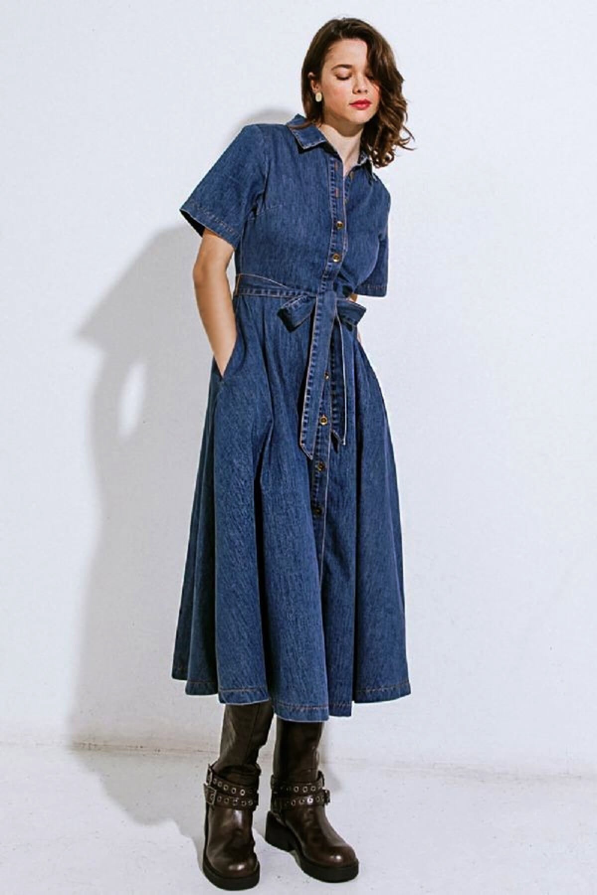 Fazzio Denim A-Line Maxi Shirt Dress INDIGO_6