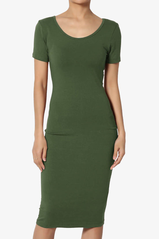 Fontella Short Sleeve Bodycon Dress ARMY GREEN_1