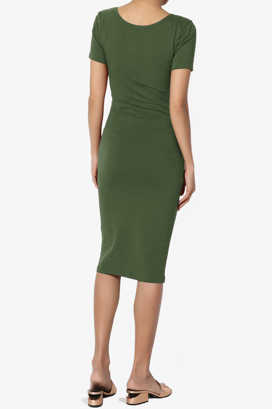 Fontella Short Sleeve Bodycon Dress ARMY GREEN_2