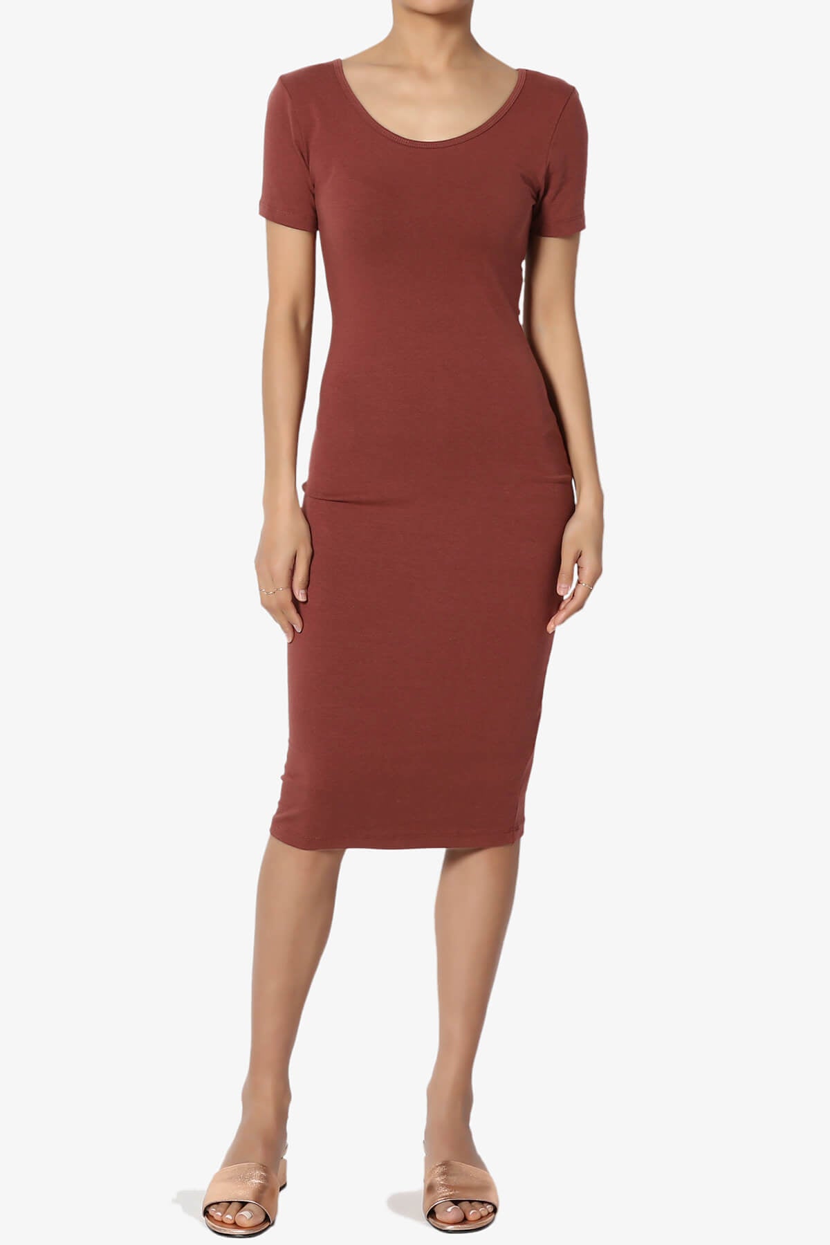 Fontella Short Sleeve Bodycon Dress BRICK_6