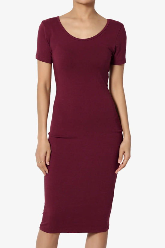 Fontella Short Sleeve Bodycon Dress DARK BURGUNDY_1