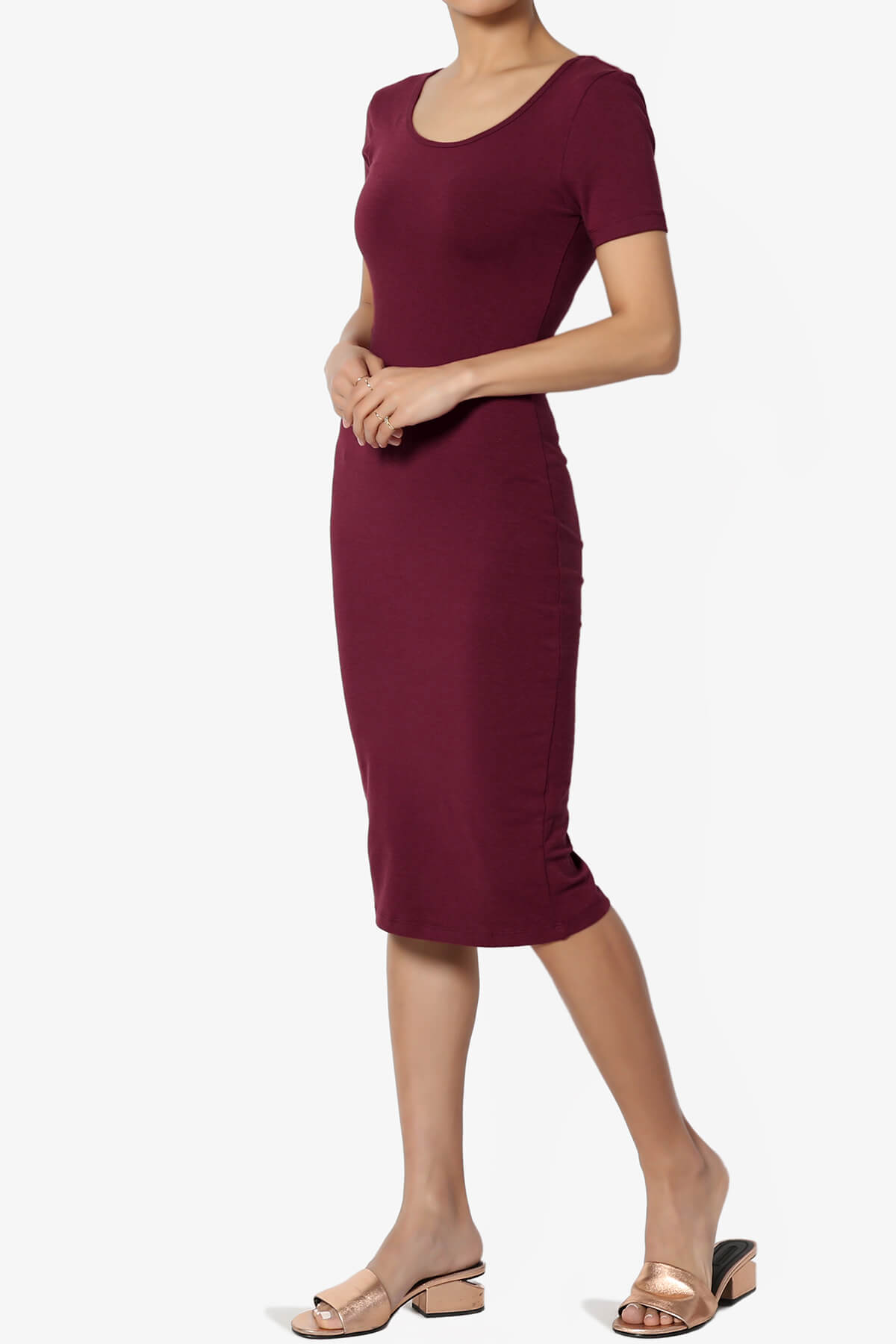 Fontella Short Sleeve Bodycon Dress DARK BURGUNDY_3