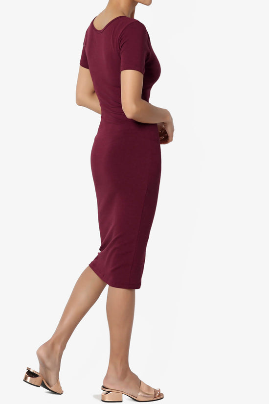 Fontella Short Sleeve Bodycon Dress DARK BURGUNDY_4