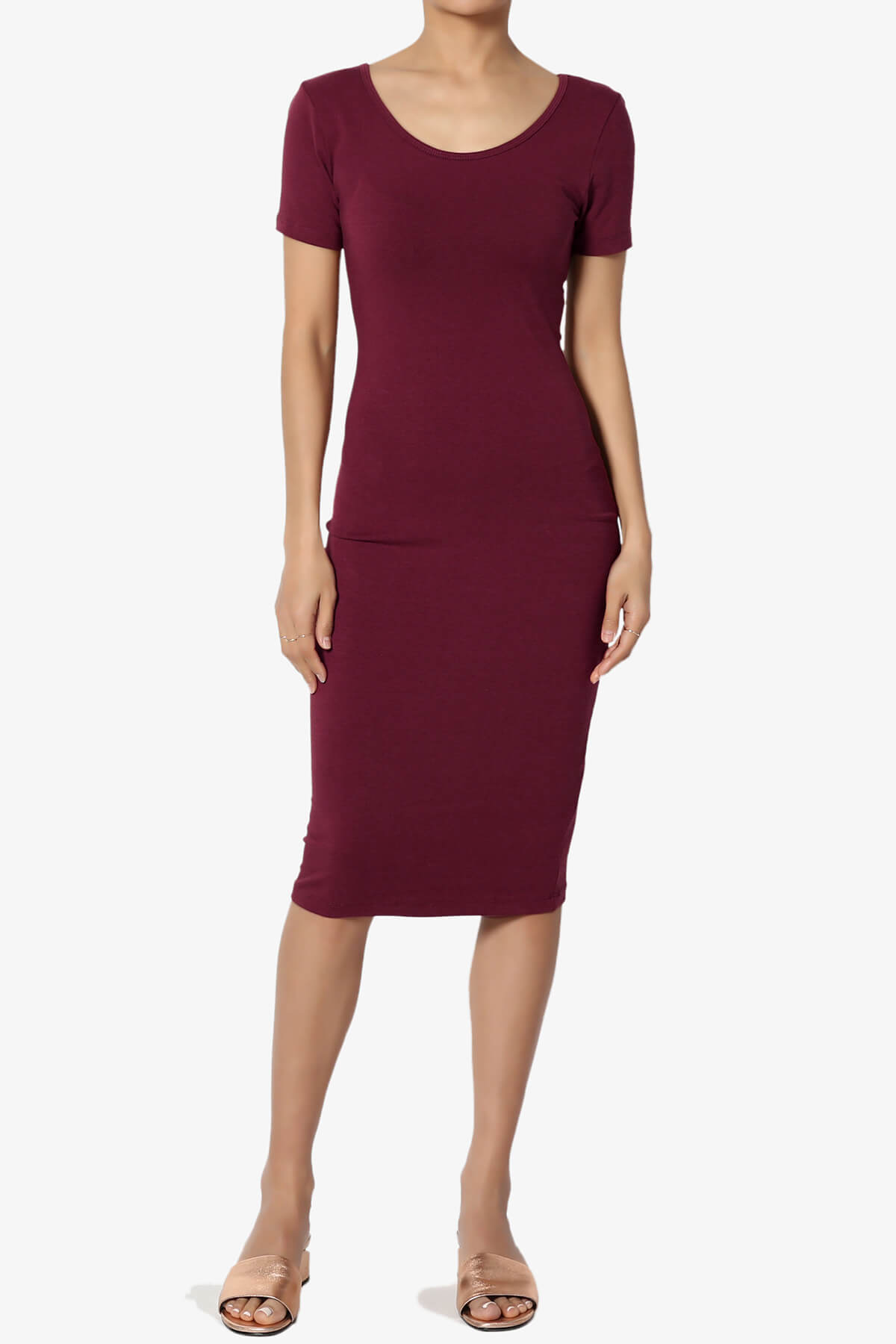 Fontella Short Sleeve Bodycon Dress DARK BURGUNDY_6