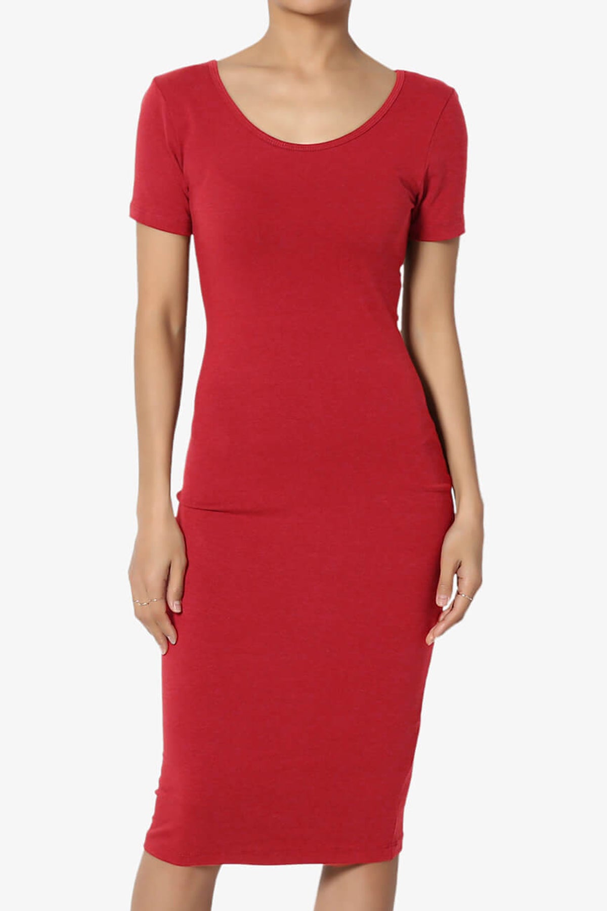 Fontella Short Sleeve Bodycon Dress DARK RED_1