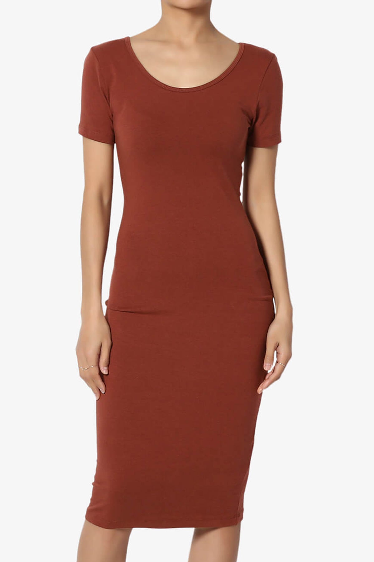 Fontella Short Sleeve Bodycon Dress DARK RUST_1