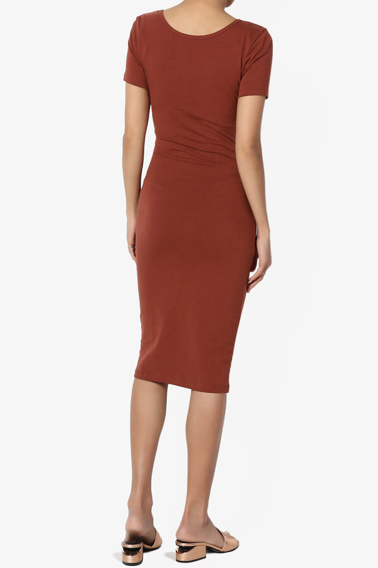 Fontella Short Sleeve Bodycon Dress DARK RUST_2