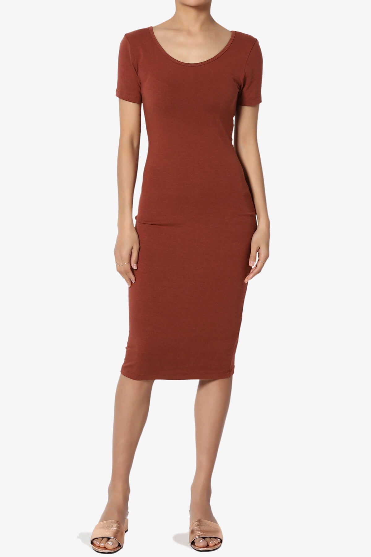 Fontella Short Sleeve Bodycon Dress DARK RUST_6