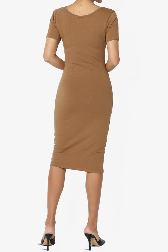 Fontella Short Sleeve Bodycon Dress DEEP CAMEL_2