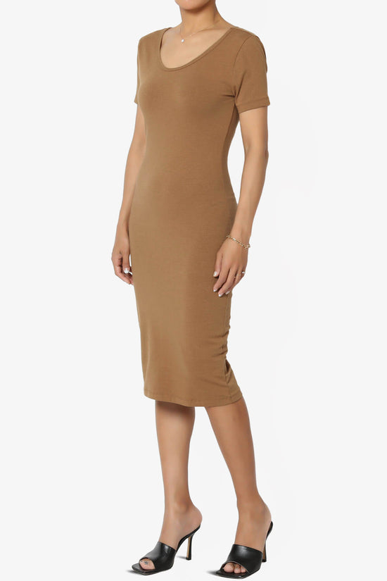 Fontella Short Sleeve Bodycon Dress DEEP CAMEL_3