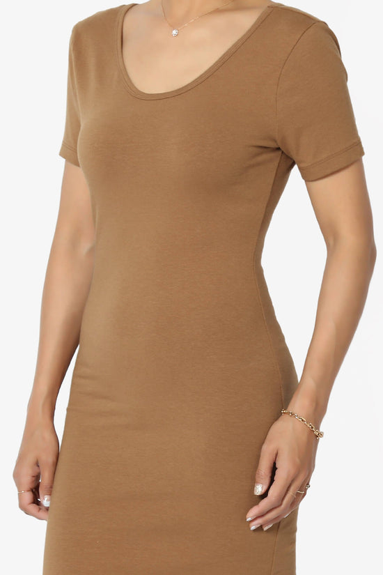 Fontella Short Sleeve Bodycon Dress DEEP CAMEL_5