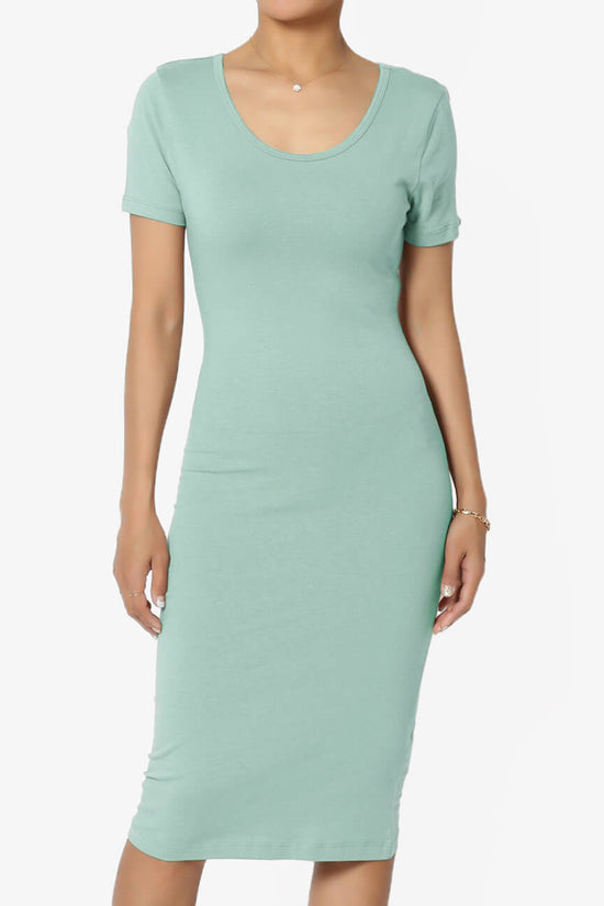 Fontella Short Sleeve Bodycon Dress DUSTY GREEN_1