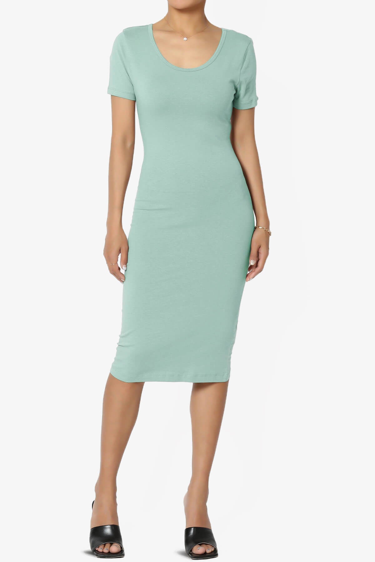 Fontella Short Sleeve Bodycon Dress DUSTY GREEN_6