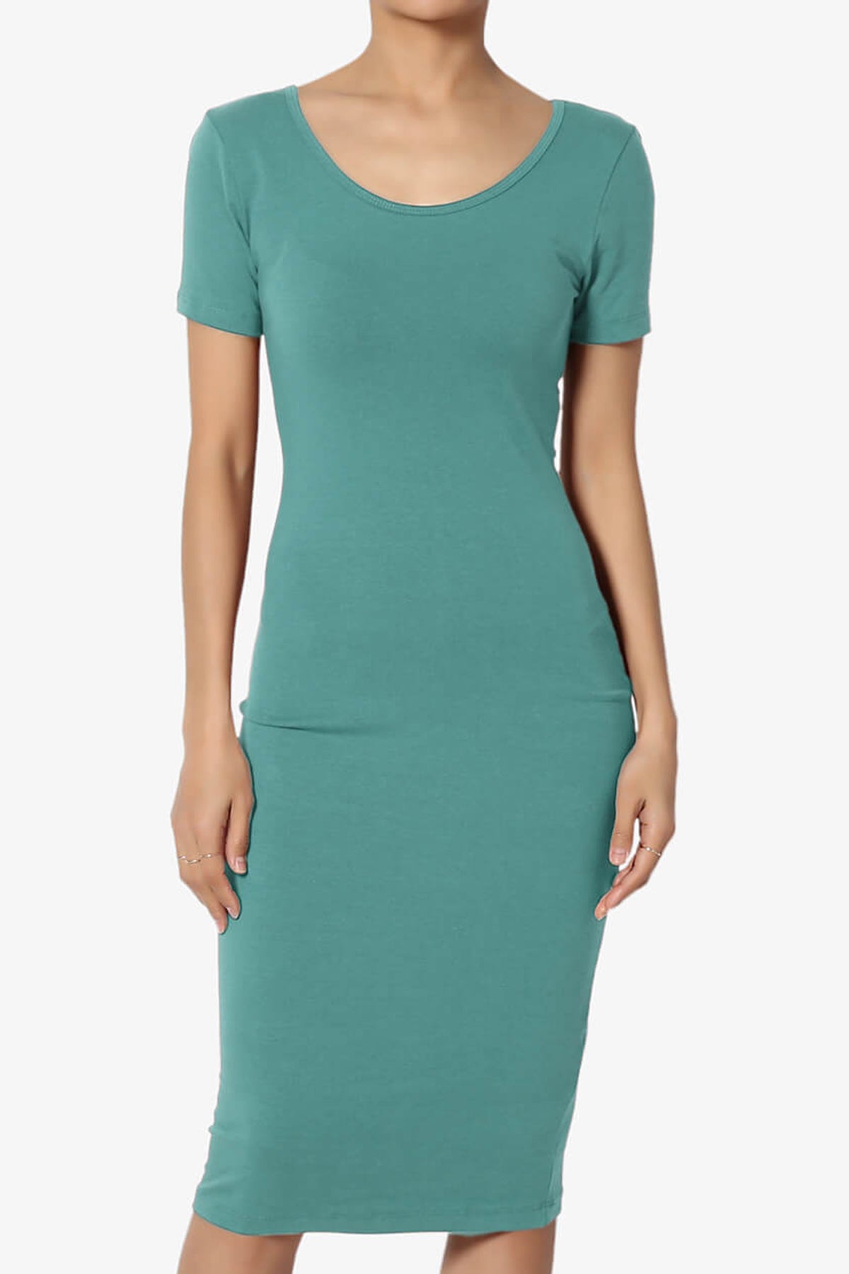 Fontella Short Sleeve Bodycon Dress DUSTY TEAL_1