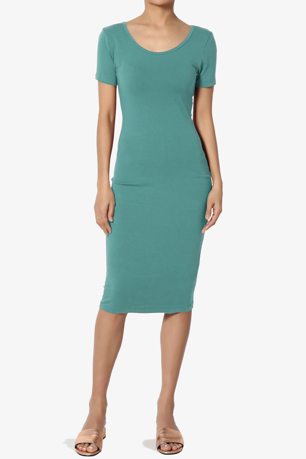 Fontella Short Sleeve Bodycon Dress DUSTY TEAL_6