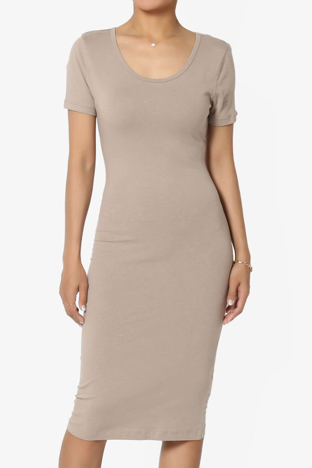 Fontella Short Sleeve Bodycon Dress LIGHT MOCHA_1