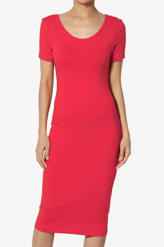 Fontella Short Sleeve Bodycon Dress RED_1