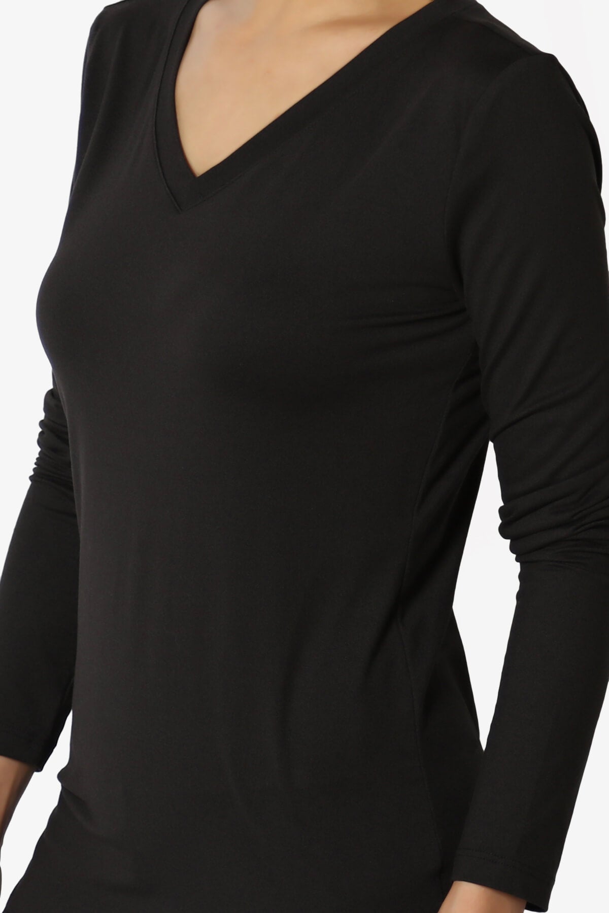 Gaia Microfiber V-Neck Long Sleeve T-Shirt BLACK_5