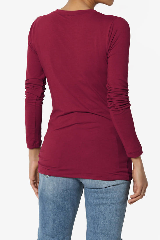 Gaia Microfiber V-Neck Long Sleeve T-Shirt BURGUNDY_2